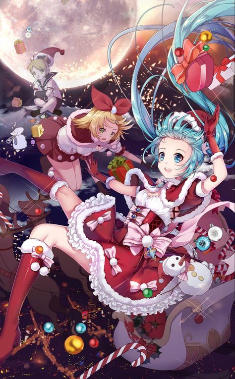 Miku Christmas, Anime Traps, Miku Hatsune Vocaloid, Anime Christmas, Wallpaper Iphone Christmas, Christmas Joy, Christmas Wallpaper, Christmas Girl, Galaxy Wallpaper