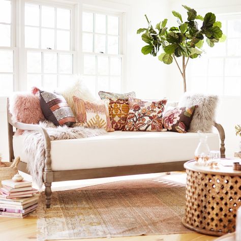 The Best Columbus Day Weekend Sales: Shop Furniture, Decor and More! Queen Daybed Room Ideas, Indonesian Daybed, Daybed Room Ideas, Daybed In Living Room, Queen Daybed, Daybed Couch, Daybed Ideas, Modern Bohemian Living Room, Daybed Room