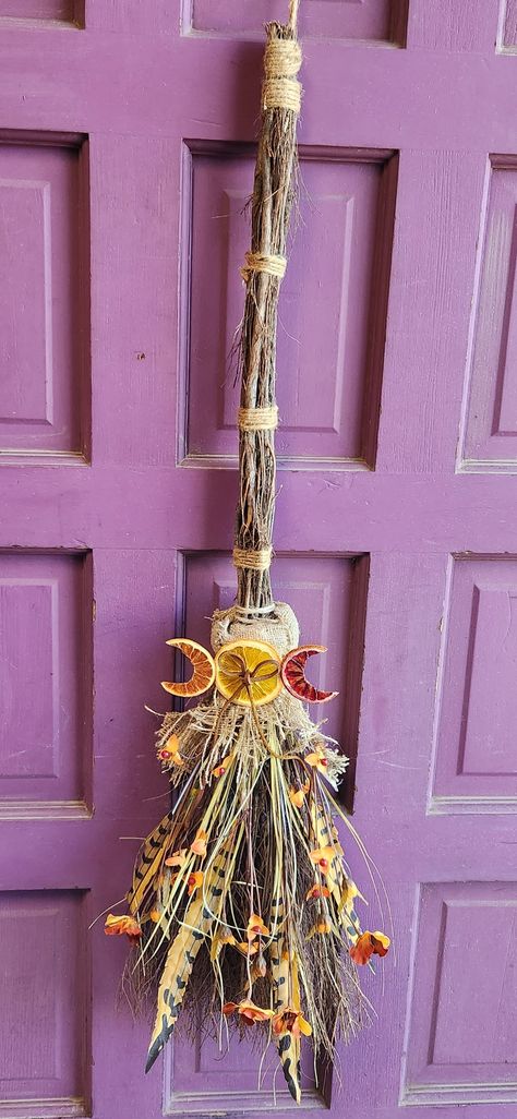 Witches Broom Hanging Broom Above Door, Witch Broom Wreath, Broom Wreath, Scented Brooms Decor, Besom Broom, Besom Broom Diy, Witch Broom Decor, Witch Broom Diy, Diy Broomstick Witch Broom