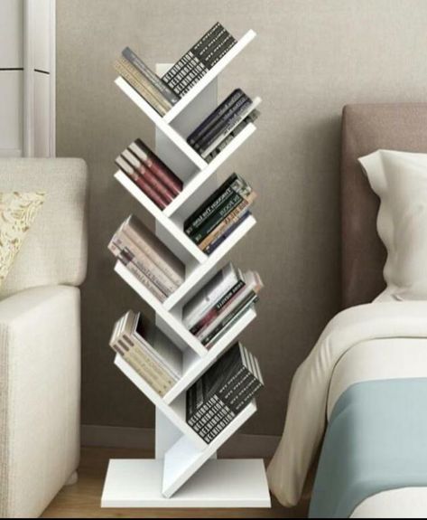 Simple Bookshelf, Creative Bookshelves, Tree Bookshelf, Desain Pantry, Bookshelves In Living Room, Small Bookshelf, Small Bookcase, Bookcase Decor, Interior Design Per La Casa