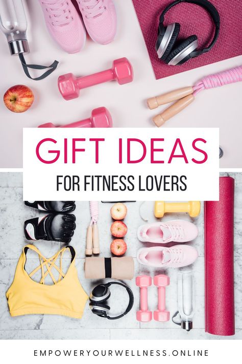 Need a gift idea for a fitness lover? This list is full of workout gifts for her (and him) to get your creative gift-giving juices flowing!   #fitness #workout #fitnessgifts #fitnessgiftideas #workoutgifts #gift #present #giftideas #giftsforher #giftsforhim Gift Ideas For Healthy People, Gifts For Gym Lovers Woman, Gym Gift Basket Ideas For Her, Fitness Gift Basket, Gifts For Fitness Lovers, Workout Gifts, Gifts For Personal Trainer, Gifts For Gym Lovers, Therapy Ball