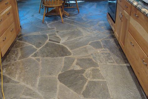 Stone Kitchen Floor 2 | Stone kitchen floor - cleaned, seale… | Flickr Stone Kitchen Floor, Kitchen Tile Diy, Types Of Floor Tiles, Stone House Plans, Floor Stone, Rock Floor, Stone Backsplash Kitchen, Clean Kitchen Floor, Mudroom Flooring