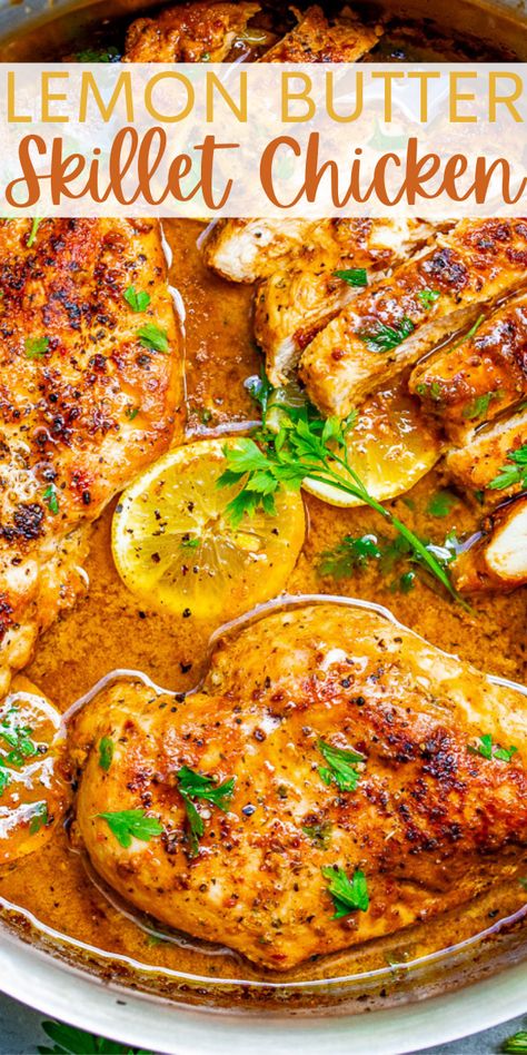 Lemon Dijon Chicken Skillet (20 Minutes!) - Averie Cooks Sauteed Lemon Chicken Recipes, Lemon Dijon Chicken, Lemon Butter Chicken Recipe, Easy Skillet Dinner, Top Dinner Recipes, Lemon Butter Chicken, Dijon Chicken, Averie Cooks, Clean Keto