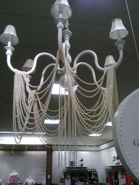 Pearl by Georgina Chapman chandelier display at JCPenney #chandelier #jcpenney #pearls Pearl Earrings Chandelier, Pearl Charm Chandelier Earrings For Party, Party Pearl Charm Chandelier Drop Earrings, Pearl Necklace Chandelier, Pearl Lampshade, Goth House, Goth Houses, Georgina Chapman, Pearl Chandelier