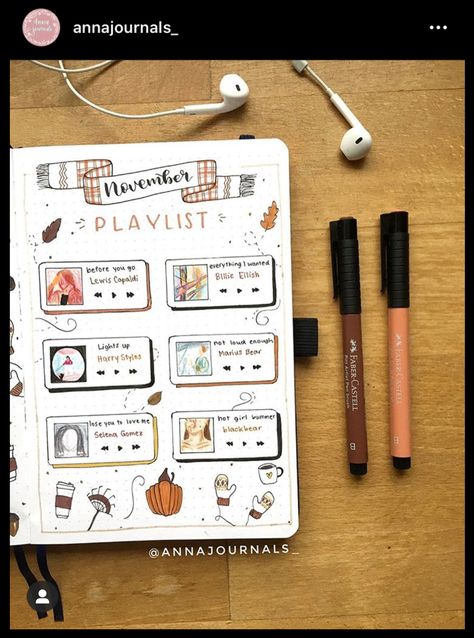 The Coolest Playlist Trackers for Your BuJo Planner November Playlist, Bullet Journal Mood, Bullet Journal Aesthetic, Bullet Journal Notebook, Bullet Journal Design Ideas, Christmas Songs, Bullet Journal Themes, Bullet Journal Writing, Bullet Journal Lettering Ideas