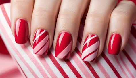 Nail your Valentine's look with bold red & pink stripes! This flirty, festive nail art is easy to create and guaranteed to turn heads. Get all the tips, tools, and inspiration to slay your manicure game this season! #ValentinesDay #NailArt #RedAndPink https://fitgag.com/valentines-nail-art-red-pink-stripes/4835/ Nail Art Designs Red And Pink, Pink And Red Stripe Nails, Pink Stripe Nails, Red Pink Nail Art, Nail Art Designs Red, Valentines Nail, Valentine Nail Art, Festive Nail Art, Pink Nail Art