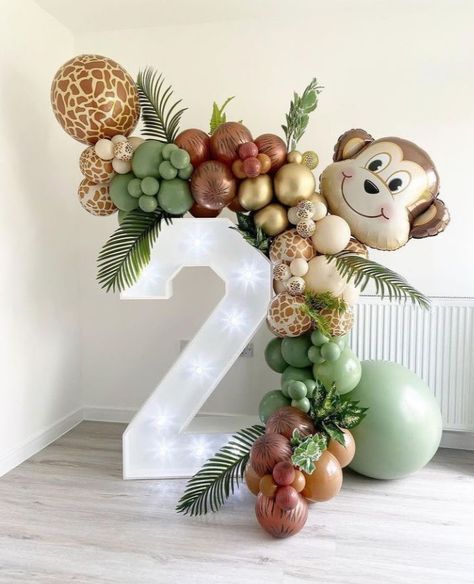 2 Balloon, Jungle Theme Birthday Party, Zoo Birthday Party, Birthday Theme Decoration, First Birthday Balloons, Balloons Decor, Wild Birthday Party, Baby Birthday Invitations, Boys First Birthday Party Ideas