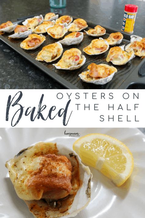 Baked Oyster Recipe with Bacon & Gruyere Cheese - Housewives of Frederick County Oysters With Bacon And Cheese, Oysters Recipes, Baked Oyster Recipes, Baked Oysters, Oysters On The Half Shell, Oysters Rockefeller, Oyster Roast, Grilled Oysters, Oyster Recipes