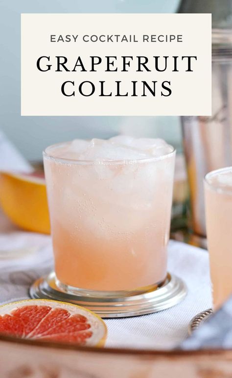 Make this easy, yummy cocktail recipe the next time you host!  This grapefruit collins recipe is so refreshing and one of my favorite spring/summer cocktails! #easycocktails boxwoodavenue.com Crafted Cocktails Recipes, Grapefruit Gin And Tonic, Speciality Drinks, Grapefruit Cocktail Recipes, Fancy Meals, Grapefruit Vodka, Beverage Cart, Grapefruit Cocktail, Alcohol Beverages