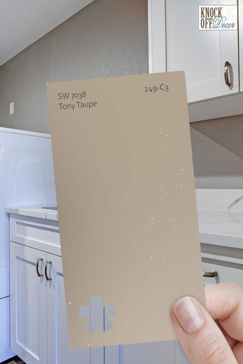 SW-tony-taupe-single-paint-chip Sw Truly Taupe, Tony Taupe Sherwin Williams Exterior, Sw Tony Taupe, Tony Taupe Sherwin Williams, Sherwin Williams Tony Taupe, Taupe Sherwin Williams, Tony Taupe, Taupe Living Room, Poised Taupe