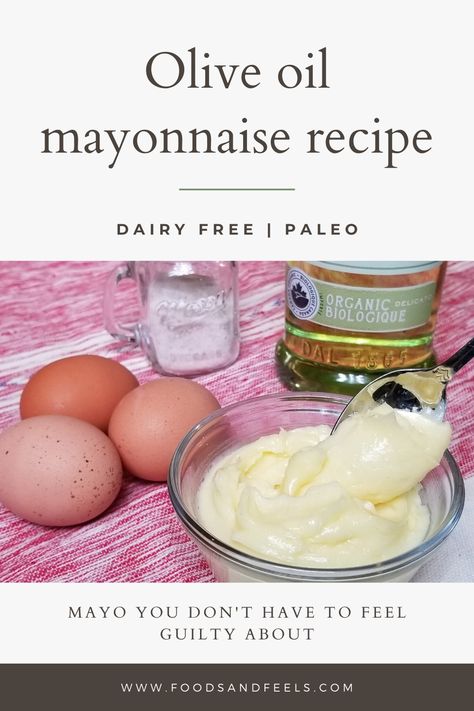 Generally, store-bought mayonnaise is made with canola oil or soybean oil or a combination of both. But the paleo diet strongly advocates for eating olive oil instead of vegetable oils. So, to feel less guilty about my mayo intake – and to avoid crappy inflammatory oils – I’ve been making my own olive oil mayonnaise recipe with light tasting olive oil. And I use extra egg yolks to give it a rich and tasty feel. #dairyfree #paleo #oliveoilbenefits #healthyrecipe #recipe #mayonnaise Mayonnaise Recipe Olive Oil, Olive Oil Mayonnaise Recipe, Aip Condiments, Inflammatory Oils, Homemade Olive Oil, Homemade Sweet Potato Fries, Olive Oil Mayo, Olive Oil Mayonnaise, Olive Oil Benefits