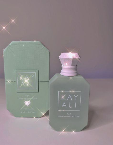 Kayali Perfume Yum, Kayali Perfume Pistachio, Kai Ali Perfume, Kayali Perfume, Bride Era, Fancy Aesthetic, Pistachio Gelato, Perfume Photography, Cute Bedroom Decor