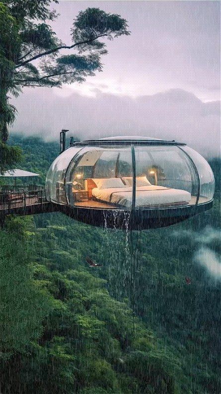 Mountain Dream Homes, Relaxing Rain Sounds, Bubble Tent, Modern House Exterior Colors, Beautiful Places On Earth, Futurism, Cool House Designs, Alam Yang Indah, Glass House