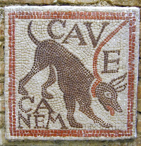 Ancient Roman "Beware of Dog" sign. Roman Mosaic Art, Cave Canem, Ancient Dogs, Ancient Roman Art, Mosaic Animals, Roman Mosaic, Beware Of Dog, Roman Art, Dog Signs