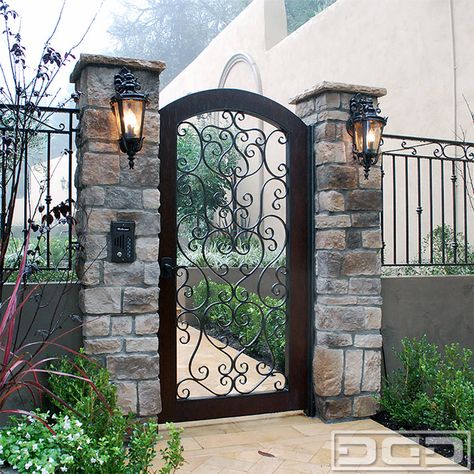 Tor Design, Iron Garden Gates, Nordic Lamp, Mediterranean Style Home, Patio Fence, Lan Can, Front Gates, Entry Gates, Iron Gates