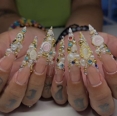 Box Nails, Acrylics Nails, Acrylic Gel Nails, Junk Nails, Curved Nails, Hippie Nails, Drip Nails, Antique Jewelry Box, Exotic Nails