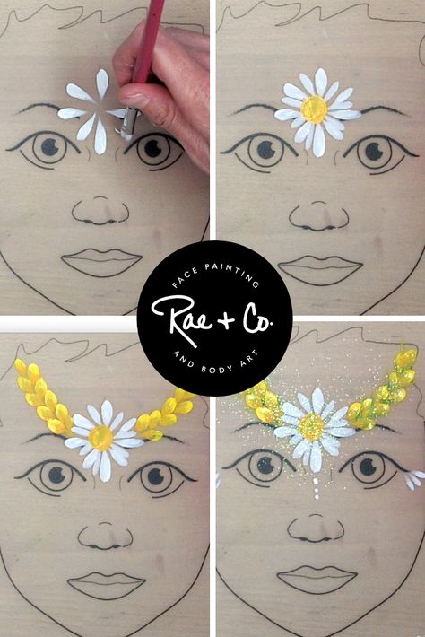 Click through for a quick timelapse of how to do this daisy floral crown with face paint. What's great is that it can be done with beginner supplies!  #facepaint #floralfacepaint #daisyfacepaint Face Paint Step By Step Easy, Face Painting Ideas For Beginners, Face Paint Supplies, Quick Easy Face Painting, Easy Beginner Face Painting, Learn How To Face Paint, Easy Face Painting For Beginners, Daisy Face Painting, Face Paint Beginners