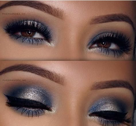 Eye Makeup For A Navy Blue Dress, Navy Blue Prom Dress Makeup Look, Navy Makeup For Brown Eyes, Royal Blue Eyeshadow Looks Prom, Makeup To Go With Blue Dress, Navy Blue Makeup Looks, Gala Make Up, Jules Makeup, Navy Eye Makeup