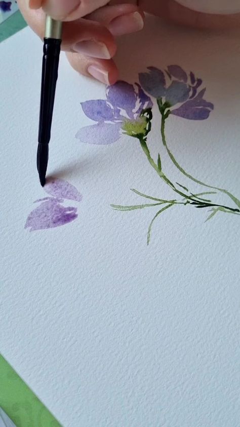 Small purple watercolor flowers 😊 #watercolorflowers | Joly Poa Watercolorist | Joly Poa Watercolorist · Original audio Joly Poa Watercolor, Purple Watercolor Flowers, Watercolor Tutorials, Colour Painting, Watercolor Ideas, Watercolor Flower Art, Purple Watercolor, Water Colors, Watercolour Tutorials