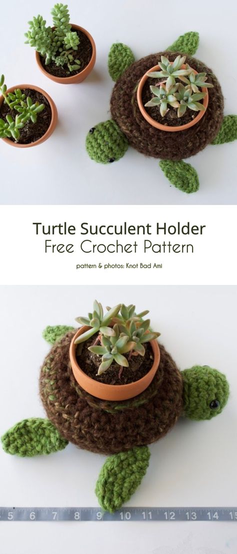 Turtle Succulent, Crochet Plant Pot, Succulent Holder, Crochet Plant Hanger, Crochet Succulent, Crochet Garden, Step By Step Crochet, Crochet Plant, Crochet World