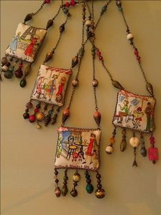 Fiber Art Jewelry, Mixed Media Jewelry, Fiber Jewelry, Fabric Necklace, Beads Charms, Textile Jewelry, Fabric Beads, Embroidery Jewelry, Diy Schmuck