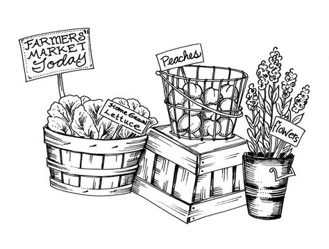 Farmers Market Logo, Farm Marketing, Farmers Market Stand, Cat Drawing Tutorial, Gooseberry Patch, Farm Crafts, Farm Stand, Clipart Black And White, Free Clip Art