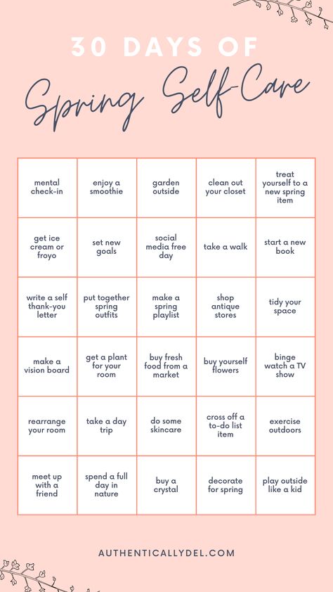 Spring Glow Up, April Self Care, August Self Care Challenge, Spring Self Care Challenge, May Self Care Challenge, Spring Routine, February Self Care Calendar, Monthly Challenge Ideas Self Care, Spring Self Care