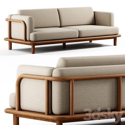 Kave Home - Turqueta, 3 Seater Sofa - Sofa - 3D model Sofa Low Height, Japandi Lounge Chair, Sofa Wood Design, Two Seater Sofa Design, Sofas Ideas Living Room Indian, Wooden Sofas Ideas Living Room, Sofa For Cafe, Modern Wood Sofa, Indian Sofa