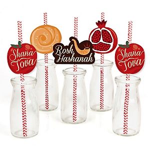 Rosh Hashanah - Holidays Apple Paper, Straw Decor, Yom Teruah, Straw Tags, Paper Cut Outs, Straw Decorations, Frappuccino Bottles, Easy Party Decorations, Jewish New Year