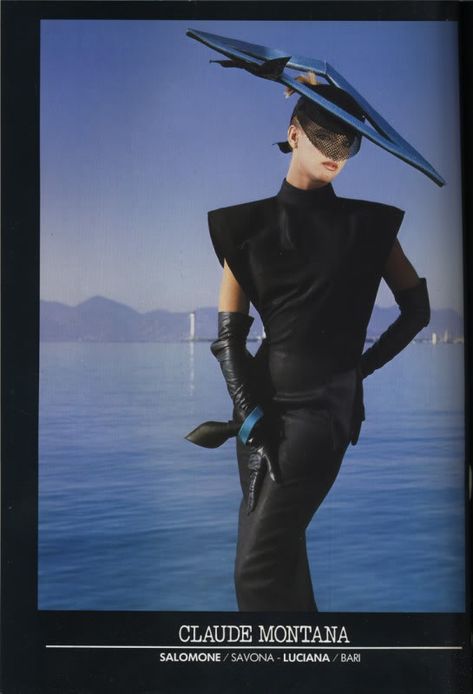 Claude Montana advertisement, scanned from Vogue Italia, March 1984. (from Sighs and Whispers). Gender Neutral Fashion, Futurisme Retro, Fashion 1980s, Claude Montana, Oh My Goddess, Fashion 80s, High Fashion Editorial, Futuristic Fashion, 1980s Fashion