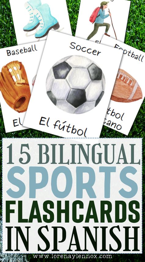 Sports Flashcards, Teaching Spanish To Kids, Spanish Flash Cards, Vocabulary For Kids, Spanish Flashcards, Spanish Printables, Flashcards For Toddlers, Printable Sports, Printable Flashcards