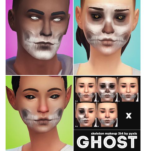 GHOST - SKELETON MAKEUP - PYXIS SIMS Sims 4 Occult Cc, Sims 4 Halloween Cc, Sims 4 Halloween, Around The Sims 4, Sims Pets, Sims 4 Makeup, Ghost Skeleton, Skeleton Makeup, Body Details