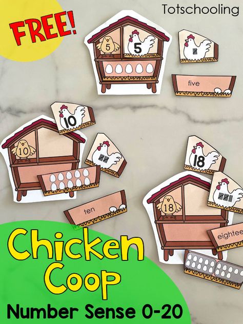 Chicken Kindergarten Activities, Farm Activities For Prek, Farm Preschool Activities Lesson Plans, Chicken Preschool Activities, Farm Math Activities, Farm Theme Preschool Activities, Farm Kindergarten, Chicken Math, Farm Math