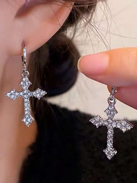 1pair Y2K Gothic Rhinestone Stud Earrings For Women Cubic Zirconia Cross Earrings Jewelry Accessories | SHEIN EUR Jewelry Shein, Y2k Earrings, Indie Drawings, Y2k Jewelry, Jewelry Accessories Ideas, Accessories Ideas, Stud Earrings For Women, Rhinestone Studs, Cross Earrings