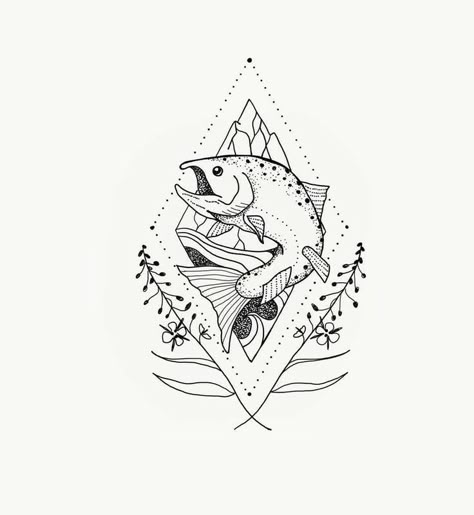 Cute Salmon Drawing, Fish Pyrography, Salmon Drawing, Salmon Tattoo, Alaska Tattoo, Trout Tattoo, Fishing Tattoos, Salmon Art, Cool Nature Tattoos