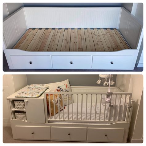 Hemnes Day Bed Nursery, Baby Room With Daybed, Ikea Hemnes Divan, Nursery With Daybed And Crib, Ikea Divan, Ikea Baby Bed, Hemnes Divan, Nursery Ikea, Ikea Hemnes Bed