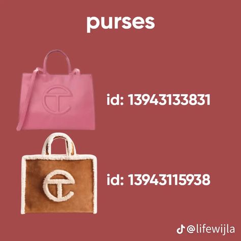 Purse Decal Bloxburg, Purse Decals, Shoping Bag, Roblox House, Bloxburg Decals Codes Aesthetic, School Decal, Roblox Decals, Blocksburg Room Ideas￼, Decals Codes