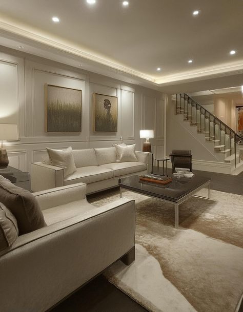 Choose Neutral Colors Ideas For Playroom, Elegant Basement, Fun Playroom, Chic Home Office, Dark Boho Living Room, Basement Designs, Basement Guest Rooms, Living Room Built Ins, Cozy Basement