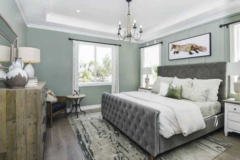 Clover Basin Ranch - Boca I - Farmhouse - Bedroom - Jacksonville - by Dream Finders Homes Grey Green Bedrooms, Mint Bedroom, Sage Bedroom, Green Bedroom Walls, Green Bedroom Design, Silver Bedroom, Grey Bedroom Decor, Sage Green Bedroom, Modern Farmhouse Bedroom