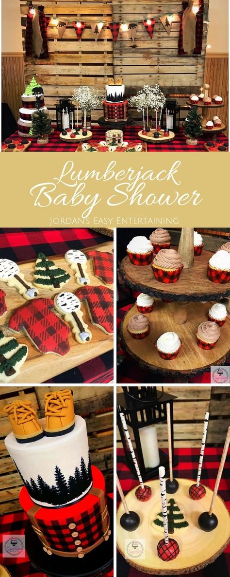 Buffalo Plaid Lumberjack Baby Shower Ideas | Jordan's Easy Entertaining Baby Shower Desserts Boy, Plaid Baby Shower, Trendy Baby Shower Themes, Lumberjack Baby Shower, Lumberjack Baby, Shower Desserts, Trendy Baby Shower Ideas, Baby Shower Desserts, Baby Shower Invitaciones