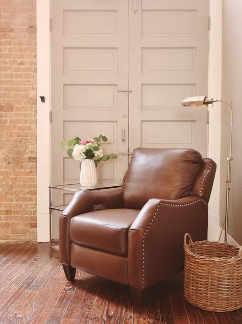 Looking for a recliner for your home? Here are some frequently asked questions and what you need to know before buying a recliner. Living Room With Leather Recliner, Small Living Room With Recliners Ideas, Leather Recliner Living Room Decor, Farmhouse Recliner Chairs, Leather Recliner Living Room, Small Recliner Chairs, Club Chair Recliner, Brown Leather Recliner, Stylish Recliners