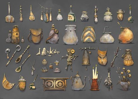 Witch Props Design, Leo Weiss on ArtStation at https://www.artstation.com/artwork/8vlDx Concept Art Props, Witch Props, Props Design, Props Concept, Environment Props, Graphisches Design, Props Art, Adornos Halloween, Fantasy Props