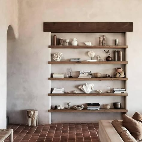 3 Ways to Create a Contemporary Wabi-Sabi Aesthetic Wabi Sabi Decor, Holiday Wishlist, Organic Modern Decor Living Room, Decorating Shelves, Modern Shelving, The Brick, Organic Modern Decor, Built In Shelves, Cheap Home Decor