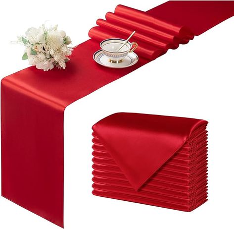 Amazon.com: Manyshofu 24Pcs Satin Red Table Runner - 12 x 108 Inch Long Size, Party Table Runner Decor Bright & Smooth Wedding Decorations Table Runner for Banquet Chef Birthday Buffet Dinner Graduations : Home & Kitchen Table Runner Red, Birthday Buffet, Table Runner Decor, Christmas Dinner Decorations, Wedding Decorations Table, Red Table Runner, Satin Fabrics, Dinner Decor, Decorations Table