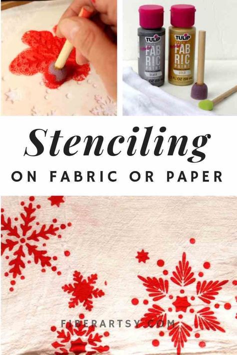 How to Stencil on Fabric and Paper - Learn how easy it is to make beautiful DIY Printed Tea Towels and Personalized Handmade Christmas Cards with a simple stencil and some acrylic paint. DIY Gift Idea! #stencilart #fabricpainting #christmas #diychristmascards #diychristmasgifts Stencil On Fabric, Simple Stencil, Tea Towels Diy, Stencils Tutorials, Fabric Paint Diy, Stencil Fabric, Handmade Christmas Cards, Diy Fabric Crafts, Stencil Printing