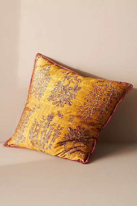 Velvet Minerva Cushion | Anthropologie UK Herringbone Throw Blanket, Anthropologie Bedding, Boho Throws, Faux Fur Pillow, Unique Beds, Orange Pillows, Gold Pillows, Pillow Texture, Linen Duvet