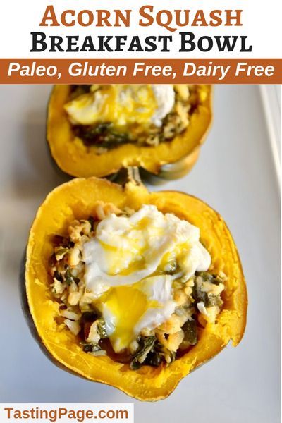 Paleo Acorn Squash Breakfast Bowl - gluten free, dairy free Kale Rice, Squash Breakfast, Paleo Acorn Squash, Breakfast Paleo, Stuffed Squash, Acorn Squash Recipes, Paleo Recipes Breakfast, Delicious Clean Eating, Gluten Free Recipes For Breakfast