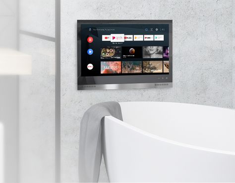 Bathtub With Tv On Wall, Bathroom Tv Ideas, Tv In Bathroom Ideas, Bathtub Tv, Bathroom With Tv, Bathtub With Tv, Brisbane House, Tv Bathroom, Shower Tv