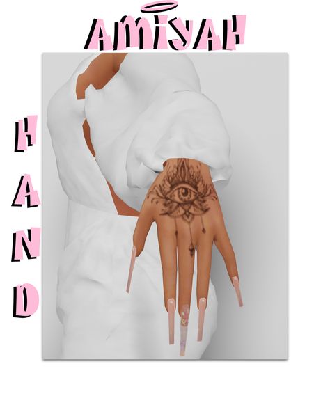 Amiyah: Hand Tattoo | zyx on Patreon 4 Piercings, Sims 4 Nails, Sims 4 Tattoos, Sims 4 Piercings, Sims 4 Cc Eyes, Sims 4 Cas Mods, The Sims 4 Skin, Free Sims 4, The Sims 4 Packs