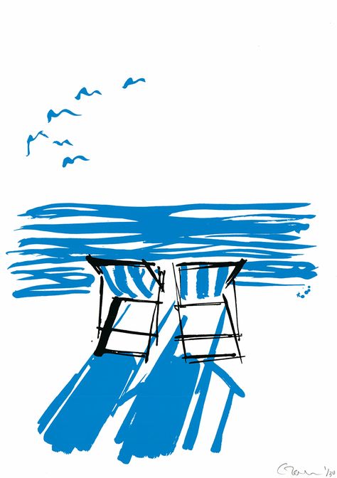 Endless Summer - Coast Deckchairs - Print Club London Beach Club Illustration, Sporty Illustration, Pool Drawing, Art Deco Drawing, Blue Drawings, Summer Ray, Round Window, Lino Art, Summer Series